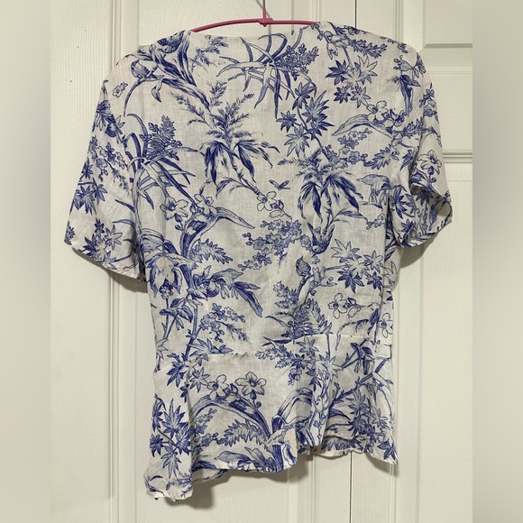 H&M Linen Wrap Over Waist Tie Blouse - Picture 2 of 3